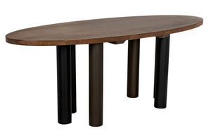 Noir Journal Dining Table, Dark Walnut with Black Steel Base