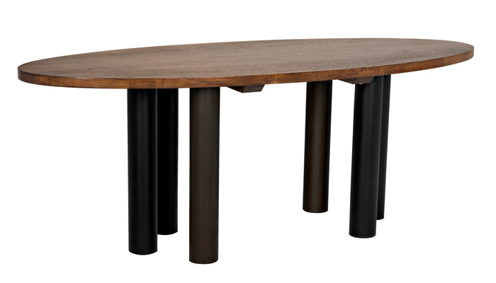 Noir Journal Dining Table, Dark Walnut with Black Steel Base