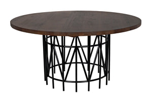 Noir Silbermann Dining Table, Dark Walnut W/Black Steel Base