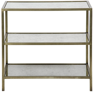 Noir 3 Tier Side Table, Antique Brass, Metal and Antique Mirror