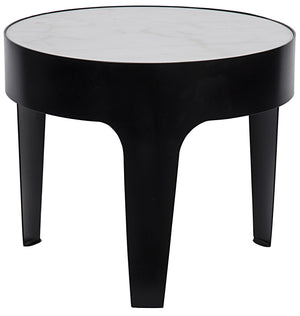 Noir Cylinder Side Table, Black Metal with Quartz Top, Large