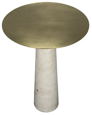 Noir Hotaru Side Table, White Marble and Antique Brass