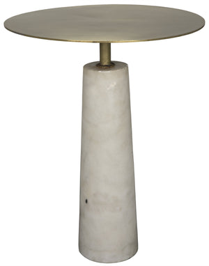 Noir Hotaru Side Table, White Marble and Antique Brass