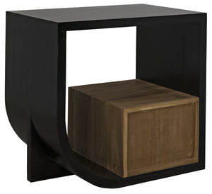 Noir Burton Side Table, Right, Hand Rubbed Black and Teak