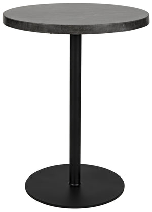 Noir Ford Stone Top Side Table, Black Metal, Tall