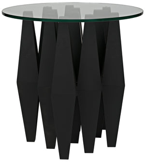Noir Soldier Side Table, Black Metal with Glass Top
