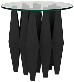 Noir Soldier Side Table, Black Metal with Glass Top