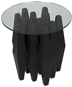 Noir Soldier Side Table, Black Metal with Glass Top