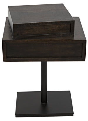 Noir Enola Side Table, Ebony Walnut with Metal Base