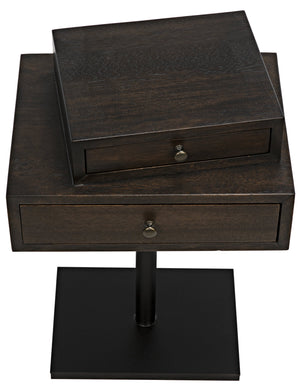 Noir Enola Side Table, Ebony Walnut with Metal Base