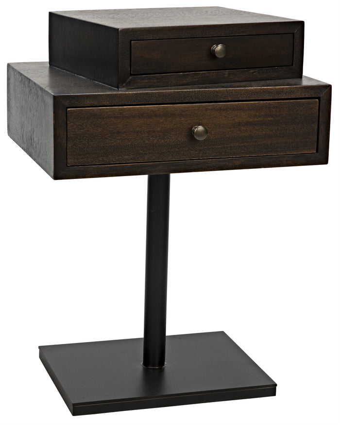 Noir Enola Side Table, Ebony Walnut with Metal Base