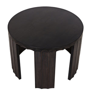 Noir Fluted Side Table, Pale with Light Brown Trim