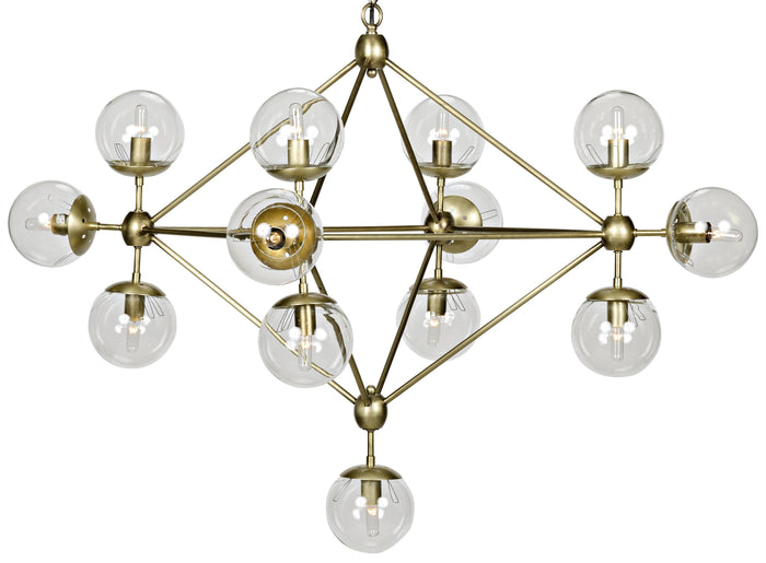Noir Pluto Chandelier, Small, Antique Brass, Metal and Glass