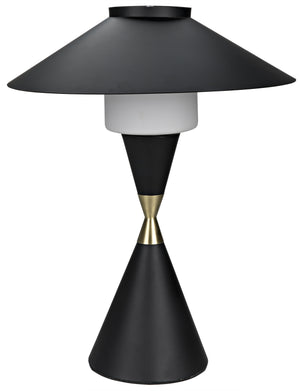 Noir Lucia Table Lamp, Black Metal with Brass Detail