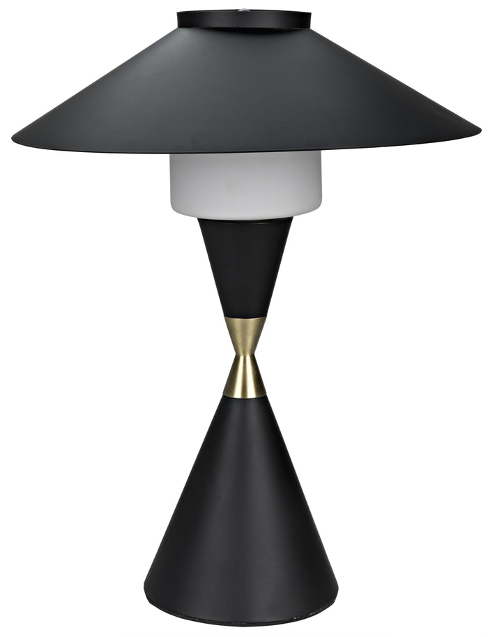 Noir Lucia Table Lamp, Black Metal with Brass Detail