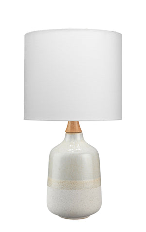 Jamie Young Alice Table Lamp in Cream & Light Blue Ceramic with  Drum Shade in White Linen