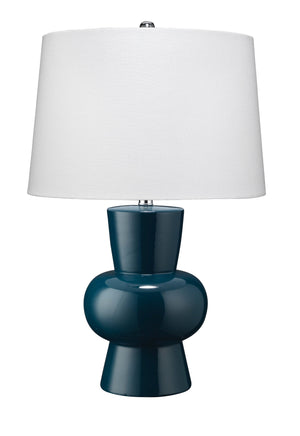 Jamie Young Clementine Table Lamp in Steel Blue Ceramic with Cone Shade in White Linen