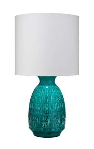 Jamie Young Frieze Table Lamp in Cobalt Ceramic with Drum Shade in White Linen