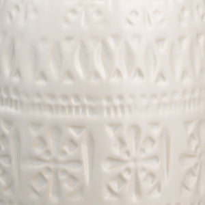 Jamie Young Frieze Table Lamp in White Ceramic with Drum Shade in White Linen