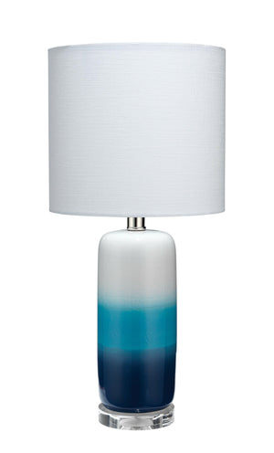 Jamie Young Haze Table Lamp in Blue Ombre Ceramic with Drum Shade in White Linen