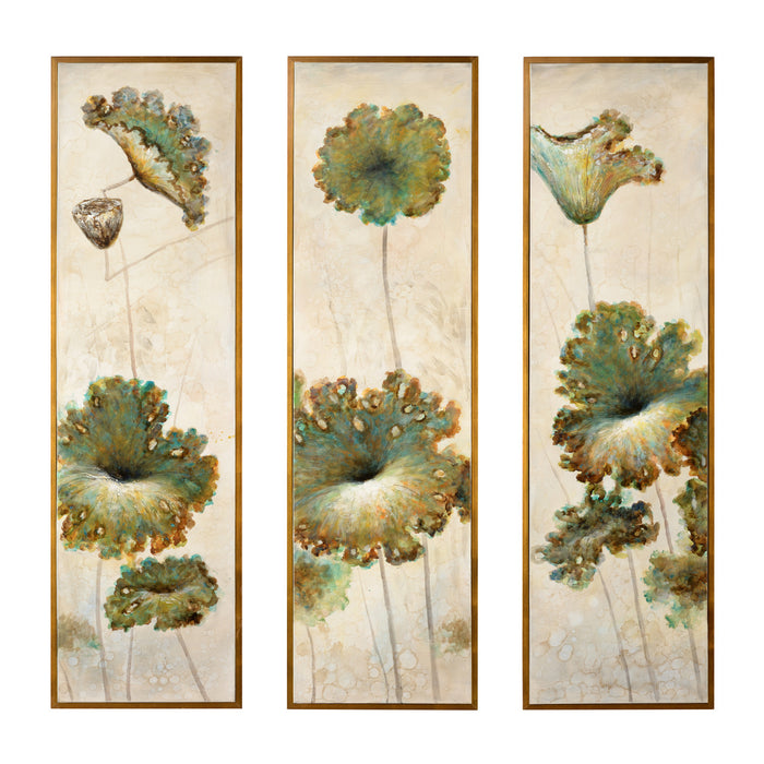 Wildwood Set of 3 Lotus Blossom Oil Painting on Canvas