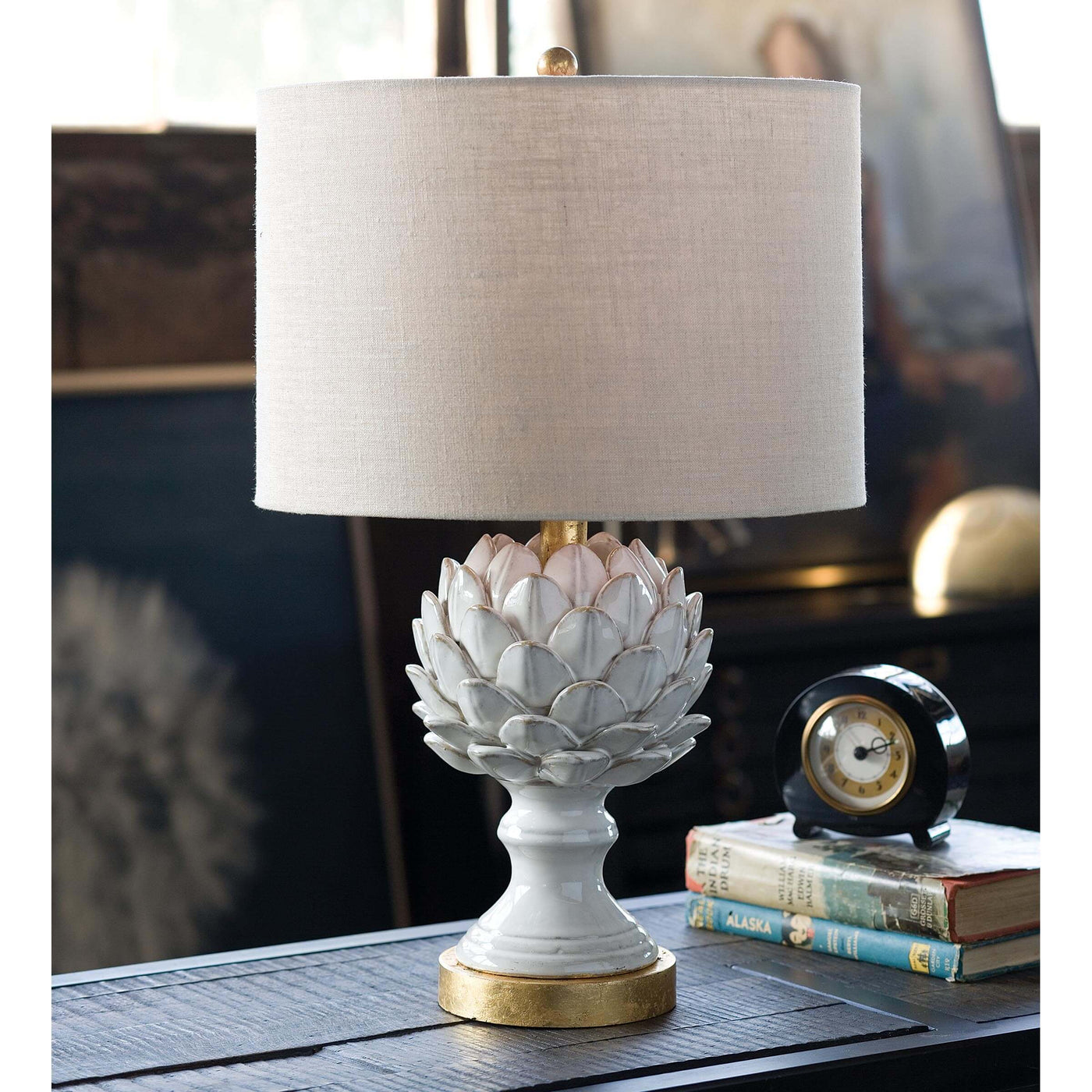 Leafy Artichoke Off-White Ceramic Accent Table Lamp